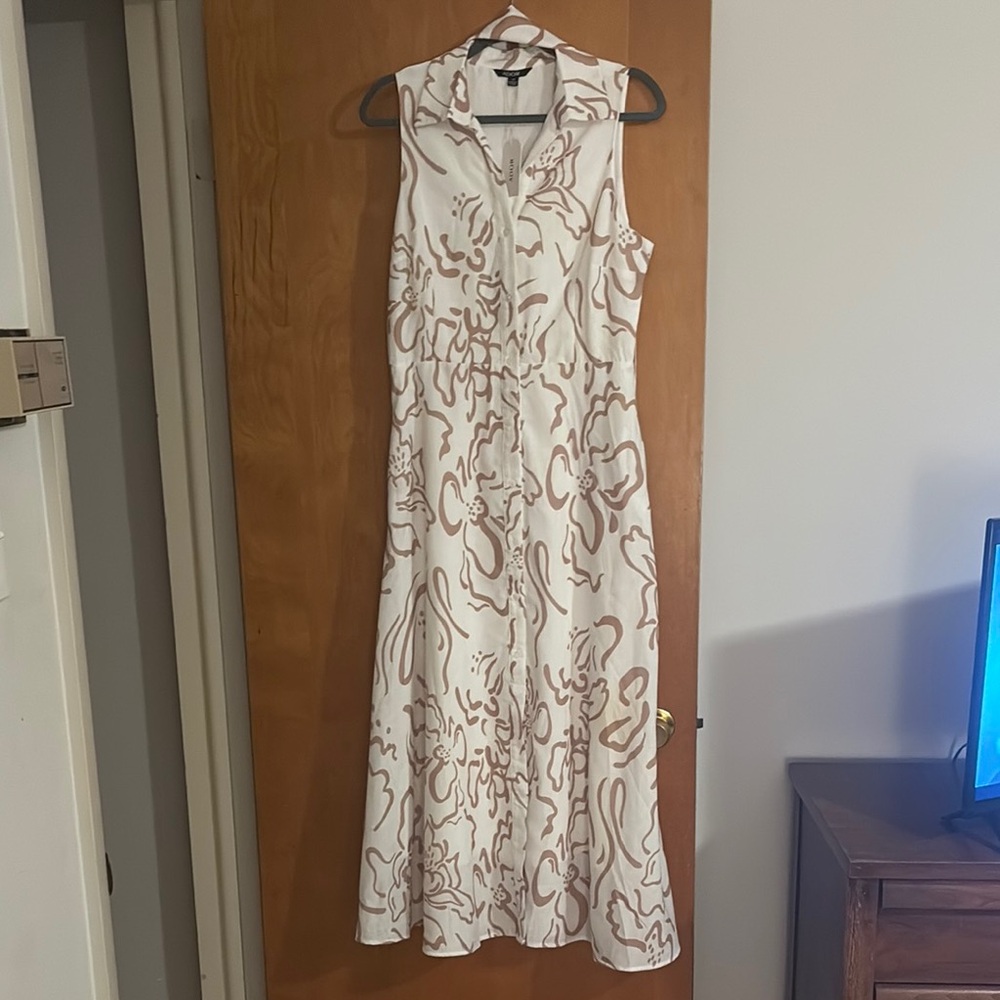 Off White and Light Brown Patterned Summer Dress